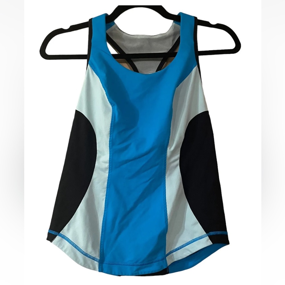 Lululemon Tank Top Cardio Kick Racerback Built in Sports Bra Colorblock Blue - Picture 2 of 5